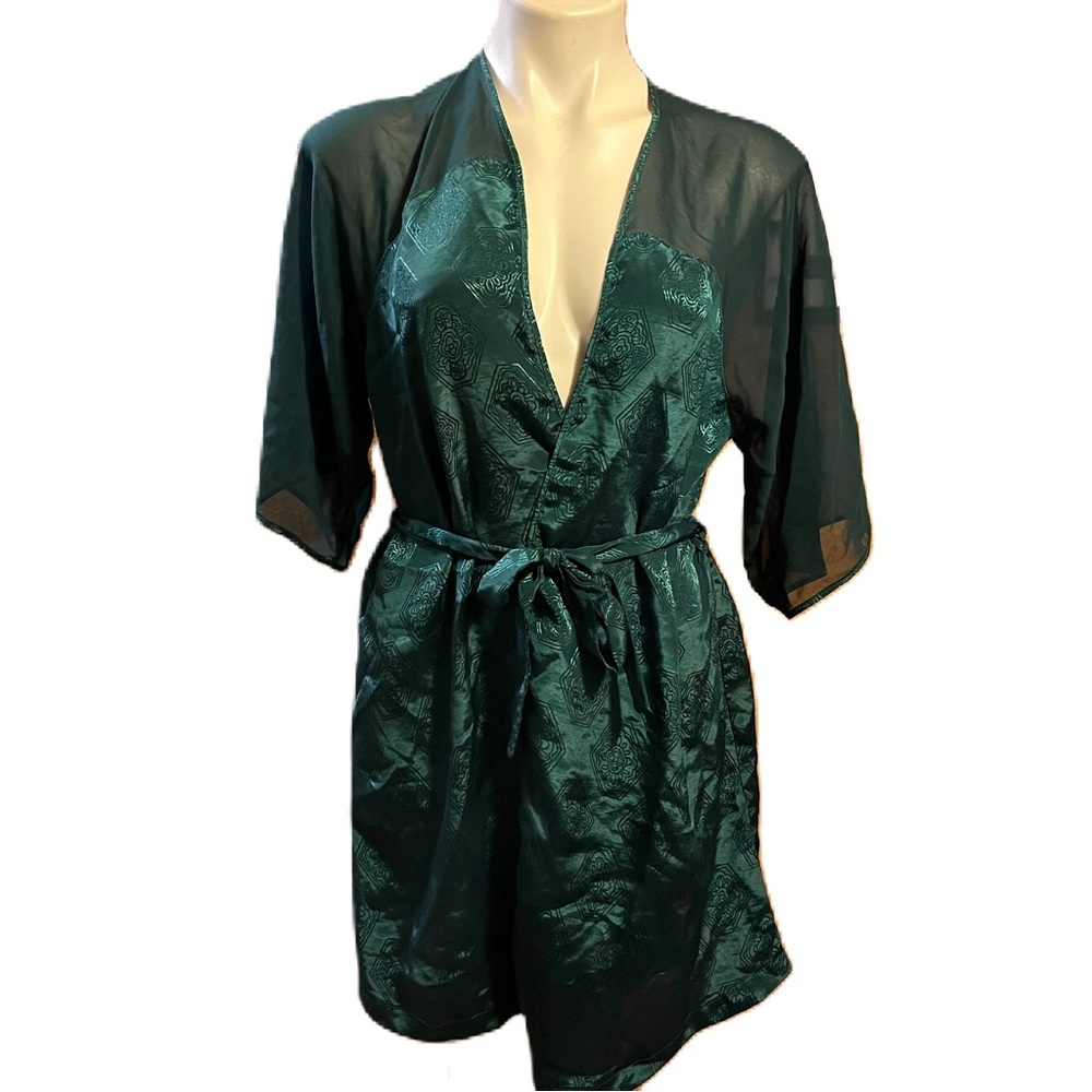 Val Mode vintage emerald green patterned satin robe